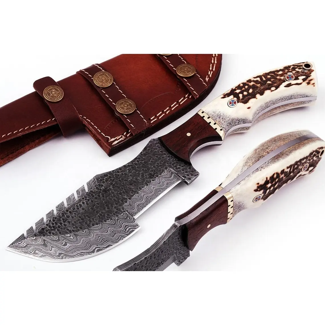Damascus Straight Fixed Blade Knife Handmade High Hardness With Leather Sheath Camping Outdoor Hunting EDC Knives
