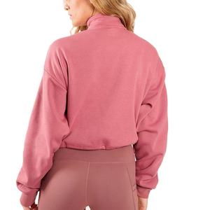 2026 Women's 1/4 Zip Cotton Fitness Sports Active Wear Gym Crop Top Hoodie Set Winter Sweatshirt by Factory Wholesale - Product Image 3