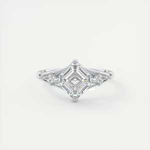 Bague de fiançailles à trois pierres en diamant de laboratoire taille Asscher de 3,00 carats en or blanc 14 carats à tige fendue - Product Image 3