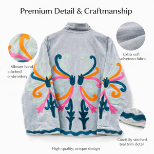 Blouson Bomber en Velours Brodé Fait Main pour Femme, Manches Longues, Col Montant, Broderie Frontale, Veste d'Hiver - Product Image 2