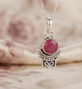 925 Sterling Silver Natural Pink <b>Ruby</b> Gemstone Bezel Setting Minimalist Pendant <b>Necklace</b> Handmade Vintage Jewelry Rose Gold - Product Image 1