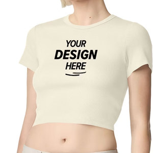 Camiseta Corta de Verano para Mujer, de Algodón, Tejido Jersey, Cuello Redondo, Ajustada, Informal, de Manga Corta, Lisa, Básica - Product Image 1