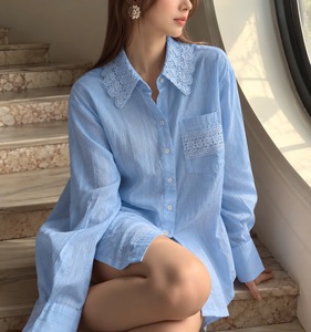 SUBICI 90010599 Wholesale <b>Women</b> Vintage Lace Pocket Shirt Long Sleeve Loose Fit Casual Blouse French Chic <b>Top</b> - Product Image 2