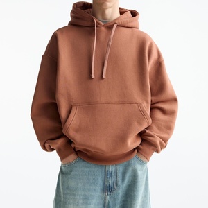 Sudadera con capucha para hombre XL Sienna marrón de gran tamaño, forro polar térmico de invierno con hombro caído, 100% algodón, patrón sólido, estampado personalizado - Product Image 1