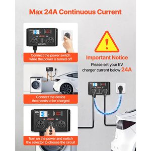 Interruttore Manuale per Ricarica EV NEMA 10-30, 24A Max 240V, Interruttore di Distribuzione Elettrica, Splitter EV, Multipresa - Product Image 6