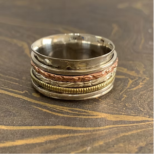 Handmade Antique Style <b>Silver</b> Spinner <b>Ring</b> Multi Layer Carved Design Anxiety Jewelry For <b>Men</b> Women Daily Wear - Product Image 3
