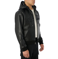 Sweat à capuche en cuir Nappa SCRIPT, sweat à capuche en cuir d'agneau, streetwear pour hommes, sweat à capuche en cuir avec fermeture éclair, sweats à capuche Avirex noirs