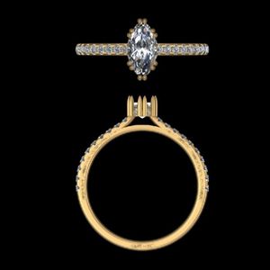 Anillo de Compromiso con Diamante de Corte Marquesa de 1.18 Quilates en Oro Amarillo de 18k, Joyería Nupcial Hecha a Mano con Engaste Pavé para Mujer, Elegante - Product Image 3