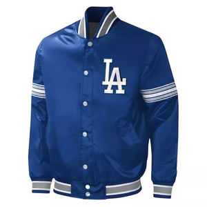 Chaqueta Bomber Azul Satinado de los Dodgers de Los Ángeles, Chaqueta Varsity Ligera con Logotipo del Equipo de Béisbol - Product Image 1