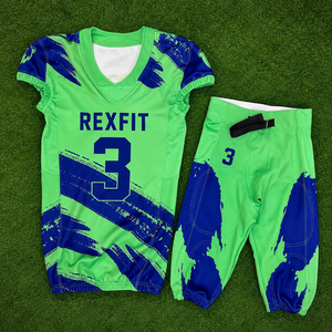 Ensemble de maillot et pantalon de football américain Rexfit, sublimé, col en V, sans manches, respirant, ajusté, en mesh, pour homme adulte - Product Image 1