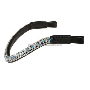 Pierres de cristaux bleus et clairs de marque de qualité supérieure bande de front de cheval en cuir anglais noir décorative en plein cob sur les tailles - Product Image 6