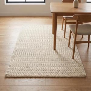Modern Cream Ivory Solid Color Wool Anti-Slip Handwoven Braided Textured Medium Pile <b>Natural</b> Elegant Home Floor Decor Area <b>Rug</b> - Product Image 2
