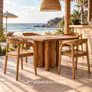 Premium Indonesian Teak <b>Wood</b> <b>Armchair</b> Contemporary Curved Wooden Dining Chair for Hotel Restaurant Resort - Product Image 6