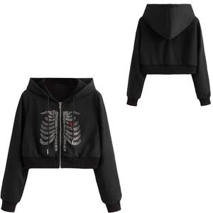 Veste à capuche pour femmes, tenue nouveau Style, manches longues, court, avec cordon de serrage, imprimé strass, 2020 - Product Image 6