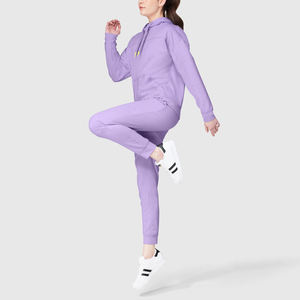 Ensemble sweat à capuche et jogging en polaire lavande pour femme, manches longues, coupe ample, tenue de sport décontractée toutes saisons, couleur unie avec poches - Product Image 3