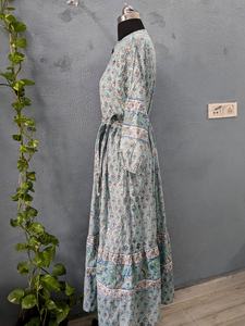 Soft Cotton Block Print Dress with Button Decoration Long Sleeve Woven Summer Dress-Sustainable Breathable Natural Waistline - Product Image 6