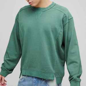 เสื้อสเวตเชิ้ตคอกลมสีเขียวมะกอกทรงโอเวอร์ไซส์สำหรับผู้ชาย ทรงปกติ สวมใส่สบายๆ ในฤดูใบไม้ร่วง ผ้าถักเฟรนช์เทอร์รี่ สีพื้น แขนยาว - Product Image 4