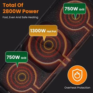 หม้อไฟฟ้าอเนกประสงค์ 2 in 1 พร้อมเตาบาร์บีคิว 2800 วัตต์ ความจุขนาดใหญ่ แยกส่วนประกอบได้ หม้อไฟฟ้าแบบถอดได้ พร้อมเตาปิ้งย่าง - Product Image 5