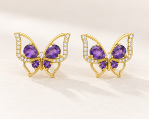 Pendientes de Mariposa con Circonitas y Amatista, Chapados en Oro, Joyería para Mujer, Regalo para Bodas y Fiestas - Product Image 4