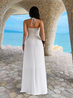 Robe de loisirs pour femmes, style vacances, à col profond en V, dos nu, vêtements d'été tendance