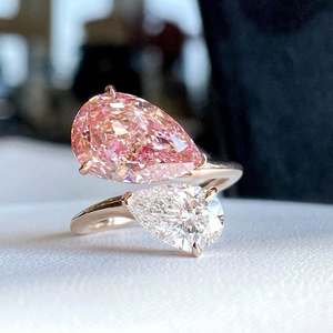 Anillo de compromiso de moissanita de dos piedras con corte de pera, chapado en oro, banda abierta, joyería fina para mujer, regalos de aniversario - Product Image 5