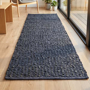 3' x 10' Black Textured Recycled Leather Hallway Runner for Entryway Industrial Modern Farmhouse & Nordic Home - Product Image 1