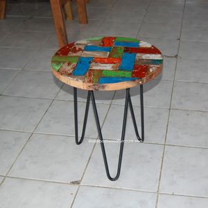 Mesa de Centro Artesanal de Madera de Teca Rústica con Patas de Metal, Madera de Barco Reciclada, Color Antiguo Original, Alta Calidad para Interiores - Product Image 2