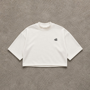 เสื้อผู้หญิงทรงโอเวอร์ไซส์แบบเรียบง่าย ทรงบ็อกซี่ ไหล่ตก สปอร์ตแวร์ ตัดเย็บแบบครอป ปรับแต่งแบรนด์ได้ ผ้าฝ้าย แขนสั้น คุณภาพเยี่ยม - Product Image 3