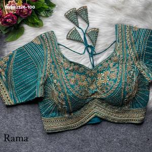 Collection de blouses à manches courtes, coupe pomme et dos fantaisie, en pur tissu italien lourd avec broderie Zari et travail de sequins, exportateur indien - Product Image 2