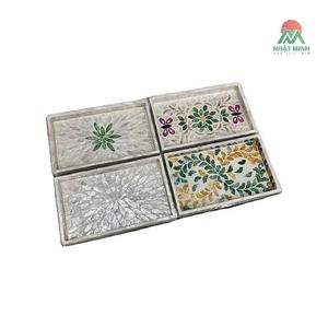 Bandejas Decorativas de Mármol Nhat Minh, Juego de 4 Piezas, Rectangulares, con Diseño Floral y de Plantas, Estilo Tradicional - Product Image 1