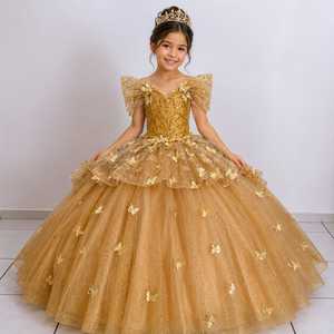 Nouvelles Robes de Bal de Princesse Dorées de Luxe pour Filles, Idéales pour Anniversaires, Mariages, Couleurs Personnalisables, Service OEM Papillon - Product Image 1