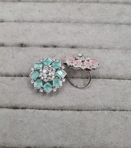 Elegant Starburst Floral Green Stone <b>Ring</b> Sparkling CZ Diamond Micro Pave American Diamond <b>Adjustable</b> Cocktail <b>Ring</b> Wholesale - Product Image 5