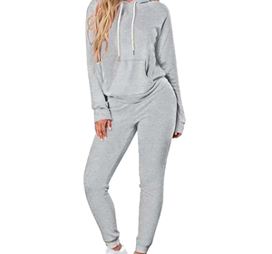 Casual Solid Color With Logo Hot Selling Custom gray Women's 2-Piece Streetwear Tracksuit Loose Fit Polyester Wholesale - Product Image 3