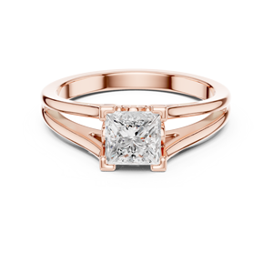 Bague de fiançailles en moissanite forme princesse en argent plaqué or rose 14 carats : Bague de demande en mariage solitaire à double sangle pour femme - Product Image 1