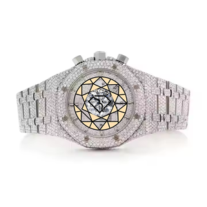 Luxury Diamond Iced Out Round <b>Case</b> Analog Quartz <b>Watch</b> Women Stainless Steel Deployment Clasp Dial Lab Grown <b>Watch</b> - Product Image 3