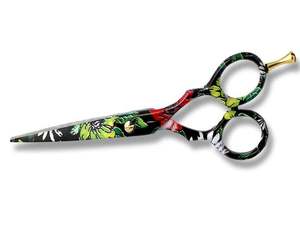 Juego de Tijeras de Peluquería Profesionales de 5.5 Pulgadas, Diseño de Flor Negra, Tijeras para Cortar y Entresacar Cabello con Detalle Dorado - Product Image 1