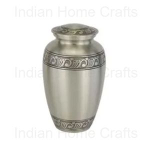 Urna Funeraria de Aluminio Plateado Hecha a Mano, Urna Conmemorativa para Cenizas Humanas, Florero Decorativo Portátil para Entierro - Artesanía India - Product Image 2