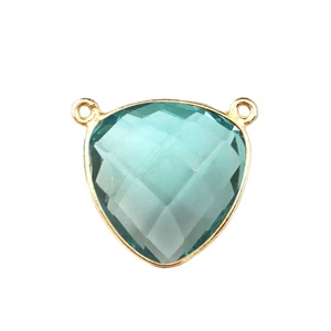 Pendentif breloque DIY en quartz aqua facetté taille trilune à double attache – Connecteur de collier en pierre précieuse plaqué or, vente en gros - Product Image 1