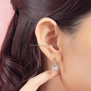 Pendientes de diamantes redondos cultivados en laboratorio IGI/GIA, joyería de boda de moda en plata de ley con chapado en oro, regalo perfecto - Product Image 2