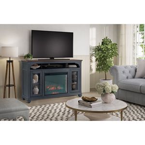 Bridgevine Home Americana supporto TV camino da 66 pollici con finitura blu velluto a coste per TV fino a 80 pollici - Product Image 1