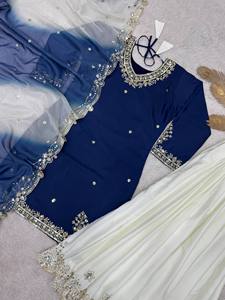 Conjunto de Kurti Sharara Gharara de Crepé Bordado con Lentejuelas de Diseño Indio, Cosido a Mano, para Bodas y Fiestas de Diwali, 3 Piezas Premium - Product Image 5