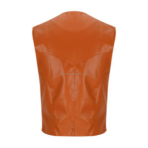 Chaleco de cuero transpirable de alta calidad para hombre, cierre de estilo a presión, cuello en V, servicio OEM para pedidos a granel, Color naranja - Product Image 2