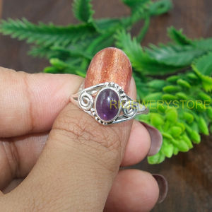 Bague en argent sterling 925 avec améthyste naturelle, cabochon ovale, cristal violet, faite à la main, pour femme, bijou de naissance - Product Image 4