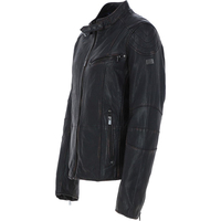 Blouson Biker Homme en Cuir Véritable à Col Montant, Fermeture Éclair, Respirant, Coupe-Vent, Hiver, Doublure Coton 220g, Logo Personnalisé