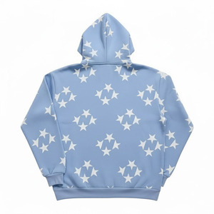 Sweat-shirt décontracté à capuche zippé en molleton bouclette bleu clair imprimé étoiles, style automne, coupe classique, le plus vendu en 2026 - Product Image 2