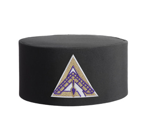 Purple Gold Embroidered Triangle Emblem Premium Royal & Select Council Black Ceremonial Crown <b>Cap</b> with Triangle Embroidery - Product Image 1