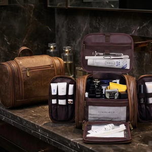 Custom Logo Genuine Leather Toiletry Bag <b>Mens</b> Dopp Kit Travel Wash Bag Shaving Kit <b>Pouch</b> Bulk Wholesale Price TYG-0133 - Product Image 1