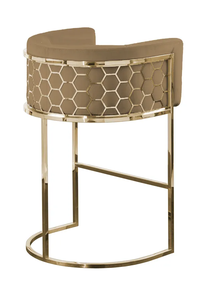 Tabouret de bar industriel moderne nordique en acier inoxydable avec dossier en nid d'abeille et tissu velours, mobilier commercial, chaise de bar - Product Image 4