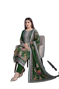 ชุดสูทผ้ามัสลินลายดอกไม้แบบอินเดียดั้งเดิม ชุดสัลวาร์ คามีซทรงปกติทันสมัย ดีไซน์เนอร์อินโดเวสเทิร์น ชุดลำลองสำหรับผู้หญิง แห้งเร็ว - Product Image 3