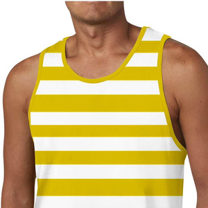 Débardeur Homme Personnalisé Rayé Jaune et Blanc, Col Rond, Style Tricoté Décontracté en Coton – Vente en Gros - Product Image 3